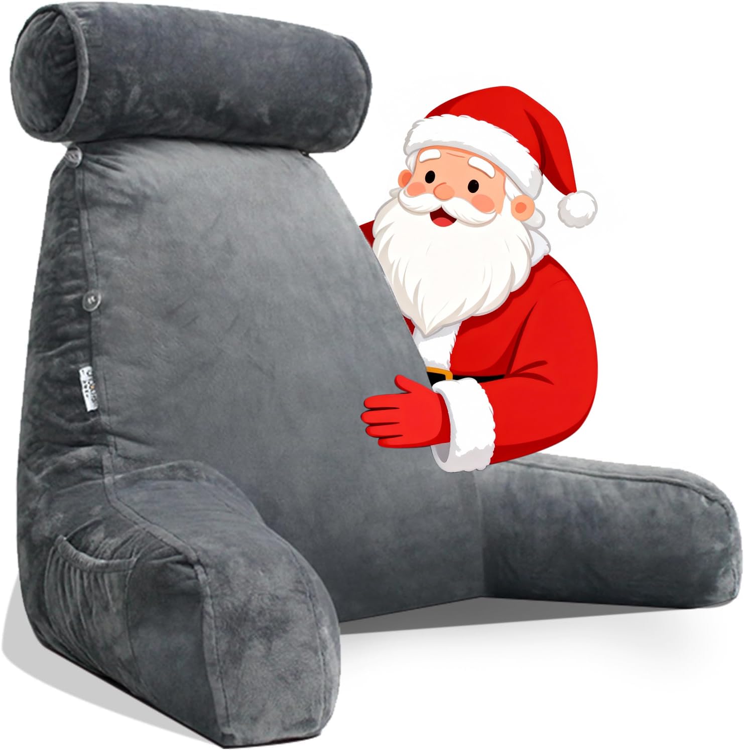 Extra Large Reading Pillow for Sitting in Bed Adult with Detachable Neck Support Cushion & Backrest Pillow for Bed with Arms and Side Pocket Shredded Foam Back Pillow with Washable Cover