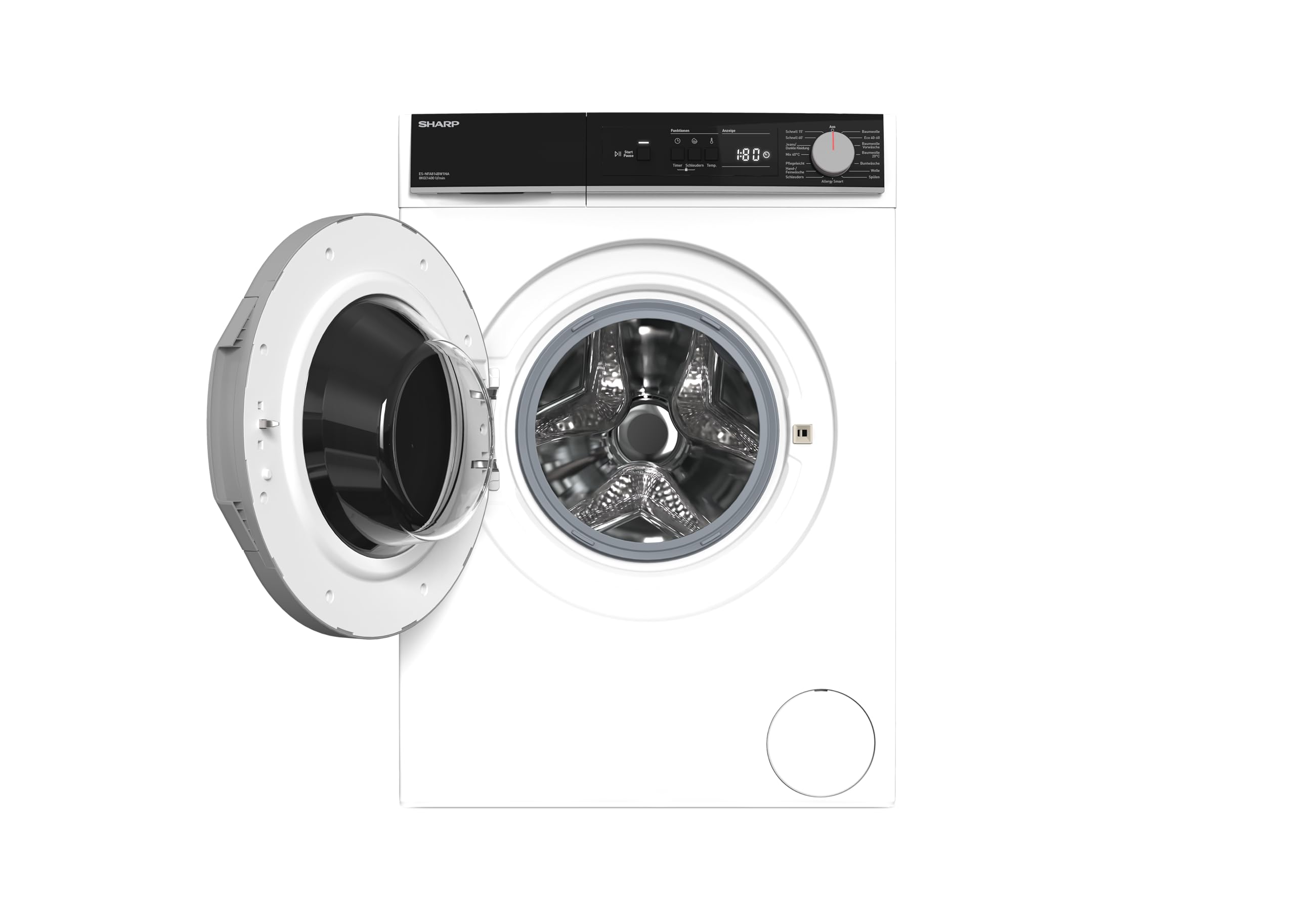 SHARP ES-NFA814BW1NA-DE Waschmaschine (8 kg, EEK A, 1400 U/min.), (Inverter Motor, AquaStop), Weiß