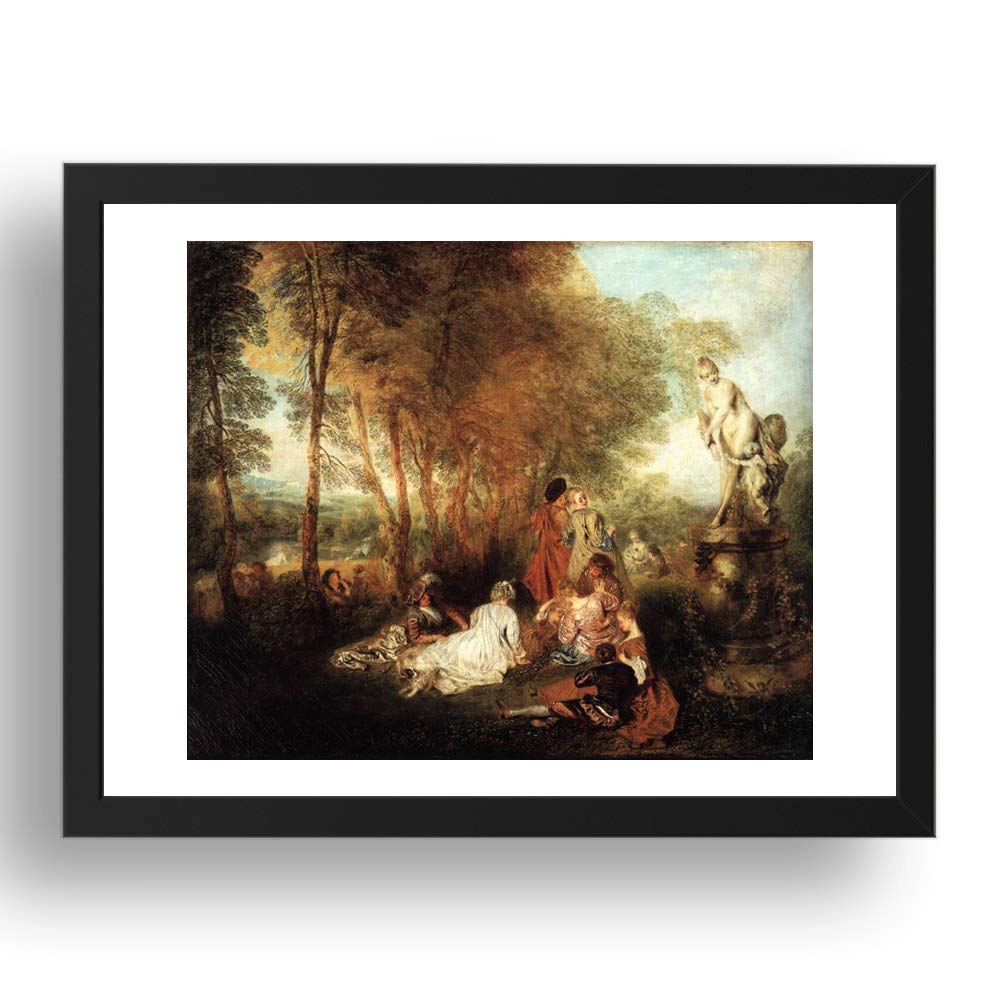 WATTEAU, Jean-Antoine - Il Festival dell'amore, arte vintage, riproduzione A2 in cornice nera 24 x 17 pollici