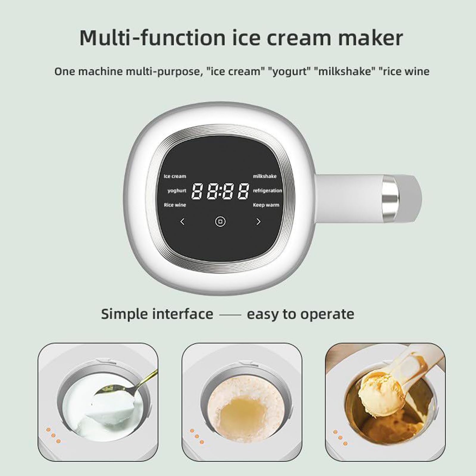 Smart Ice Cream Maker Mit Halbleiterkühlung, 12-v-softeis-eismaschine Mit Led-Display Und 6 Modi, DIY Healthy Ece-crem-Hersteller Für Gefrorene Eiscecream-joghurt-milchshake-reiswein