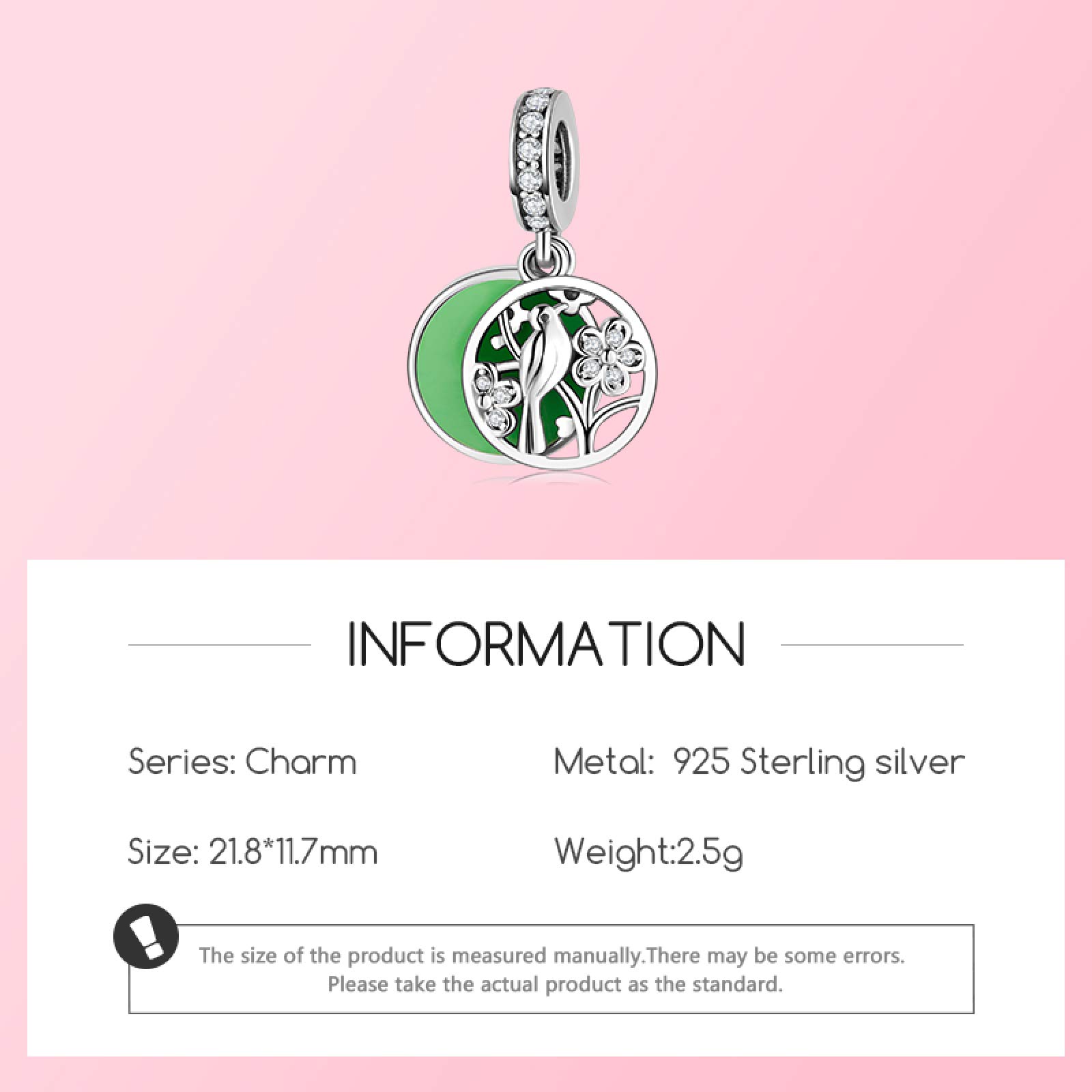 Damen-Perlen-Charms, Silber-Anhänger, Anhänger-Perlen, 925er-Silber-Charm, Blumen, Vögel, Emaille-Charms, passend for Original-Silber-DIY-Armband, edlen Schmuck