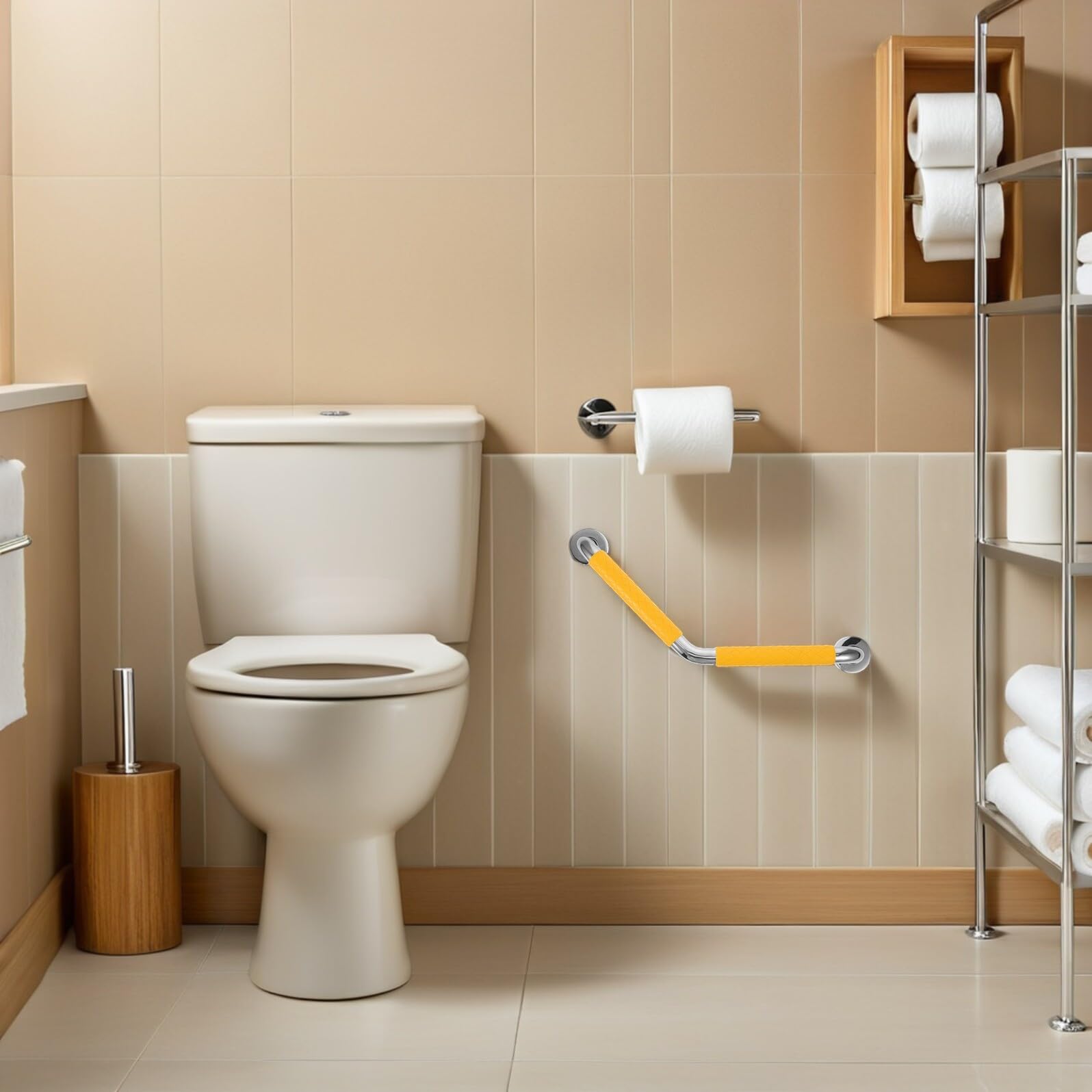 Barra de Apoyo para Baño de Acero Inoxidable con Recubrimiento Antideslizante de Silicona Amarilla Pasamanos Seguro para Personas Mayores Movilidad Reducida Instalación Rápida y