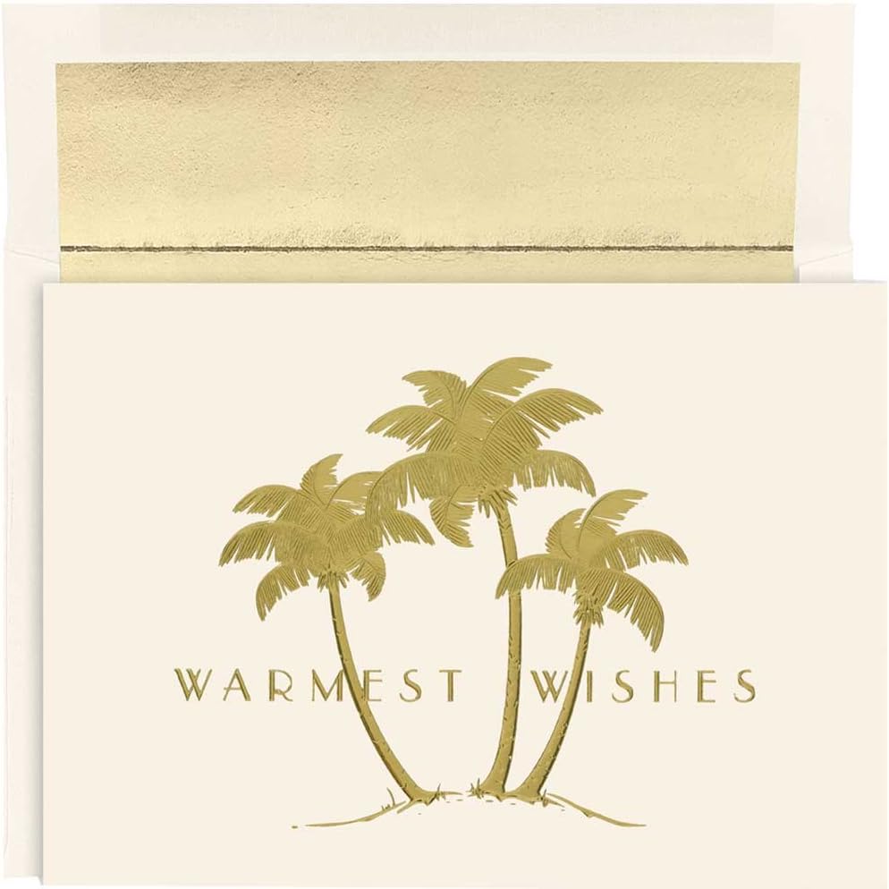 JAM Paper Christmas Cards & Matching Envelopes Set - Gold Palm Trees - 18/Pack
