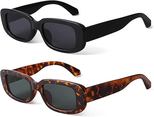 KUGUAOK Gafas de sol rectangulares retro para mujeres y hombres, gafas de sol cuadradas pequeñas con protección UV