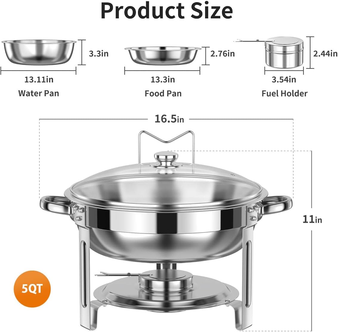 Stainless Steel Meat Casserole with Lid, 4 Pieces, Silver, for Wedding, Dinner Party, Buffet, Food Warmer, Serving Dishes