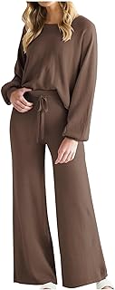 Yihaojia Women 2 Piece Knit Set Long Sleeve Pullover Sweater Top Wide Leg Pant Two Piece Outfits Sweatsuit Sweater Sets
