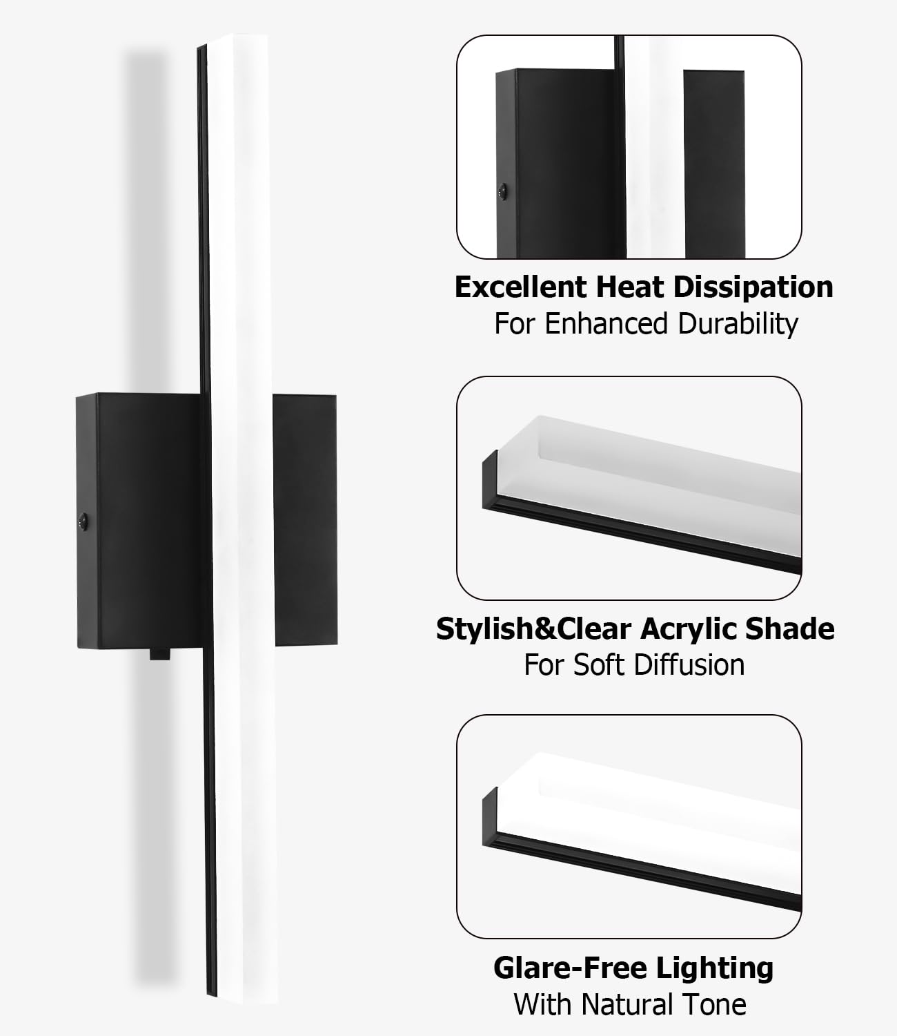 Lampe de Miroir Salle de Bain 40CM, LED 3000-6000K avec Interrupteur Température, Applique Murale Moderne avec Abat-Jour Acrylique, Économie d’Énergie Durable, Parfaite pour une Ambiance Chaleureuse