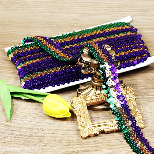 Length10 Yards，Wide 1.1 Inch Elastic Sequin Ribbon Trim For Sewing Dress Dance Costumes Headband （Green/Gold/Purple-30Mm） #TOP4