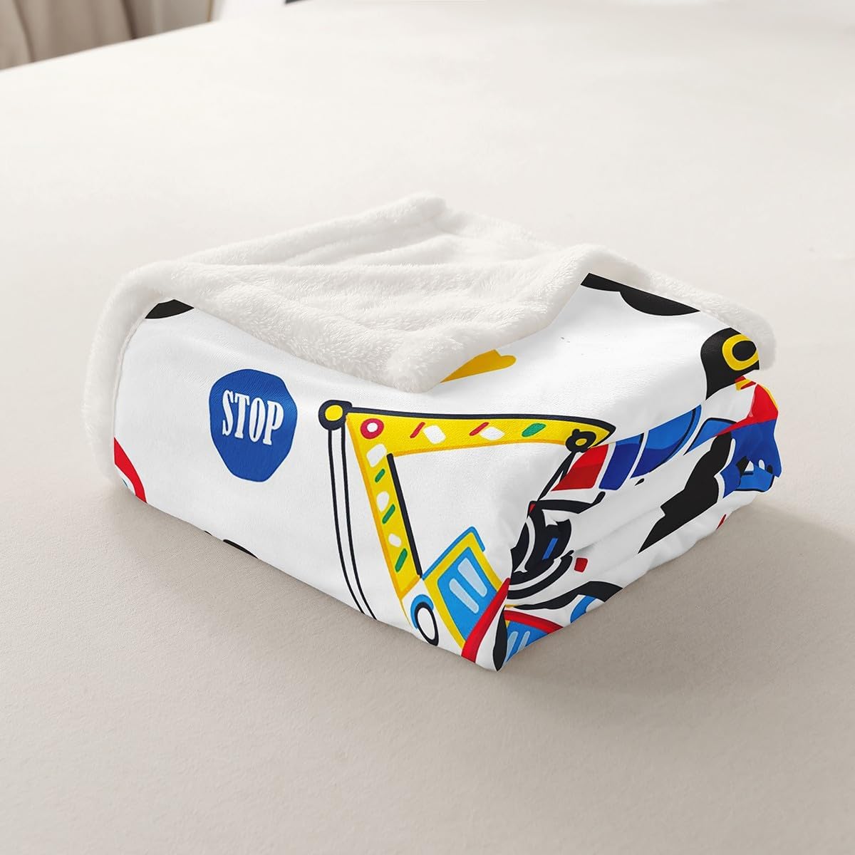 Cartoon Construction Excavator Throw Blanket for Kids Boys Girls Teens Vehicle Car Blanket Construction Truck Sherpa Blanket Child Plush Blankets for Bed Sofa Couch Fuzzy Blanket Throw 50"x60"