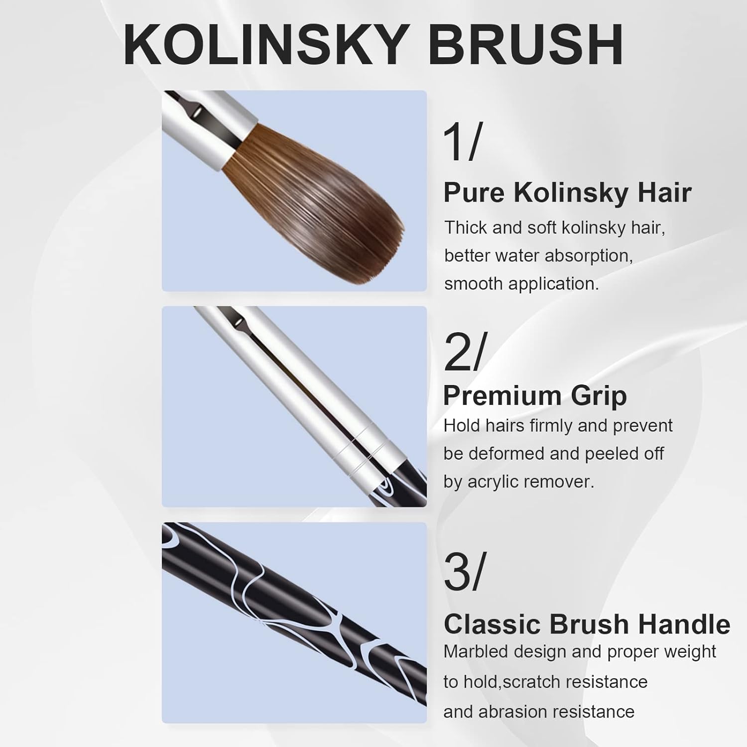 2Pcs Acrylic Nail Art Brushes Size 8 10, 100% Pure Kolinsky Hair Oval Nail Brush for Acrylic Application, Professional Nail Extension Manicure Tool Striping Nail Drawing Pen for Home