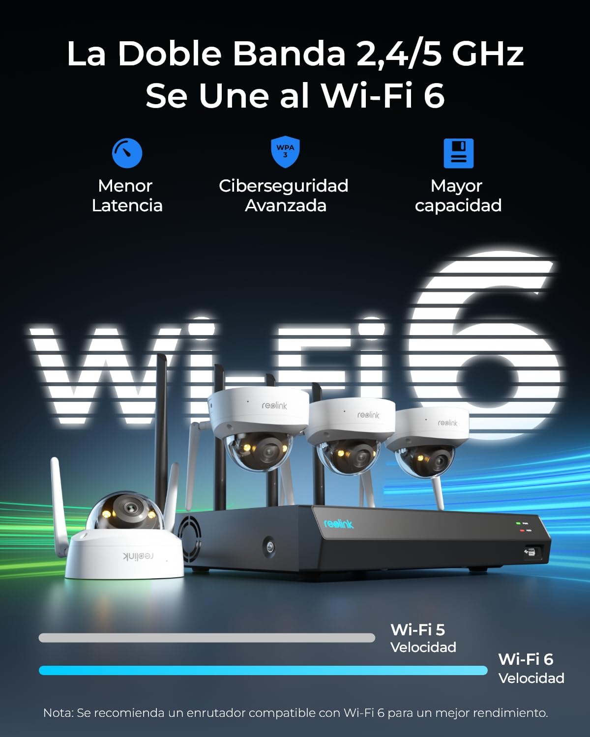 Reolink 4K Wi-Fi 6 Kit Cámara de Vigilancia, con 4 Cámara de Seguridad, Detección Inteligente, Visión Nocturna a Color, NVR Wi-Fi 12 Canales HDD 2TB (RLK12-800WV4)