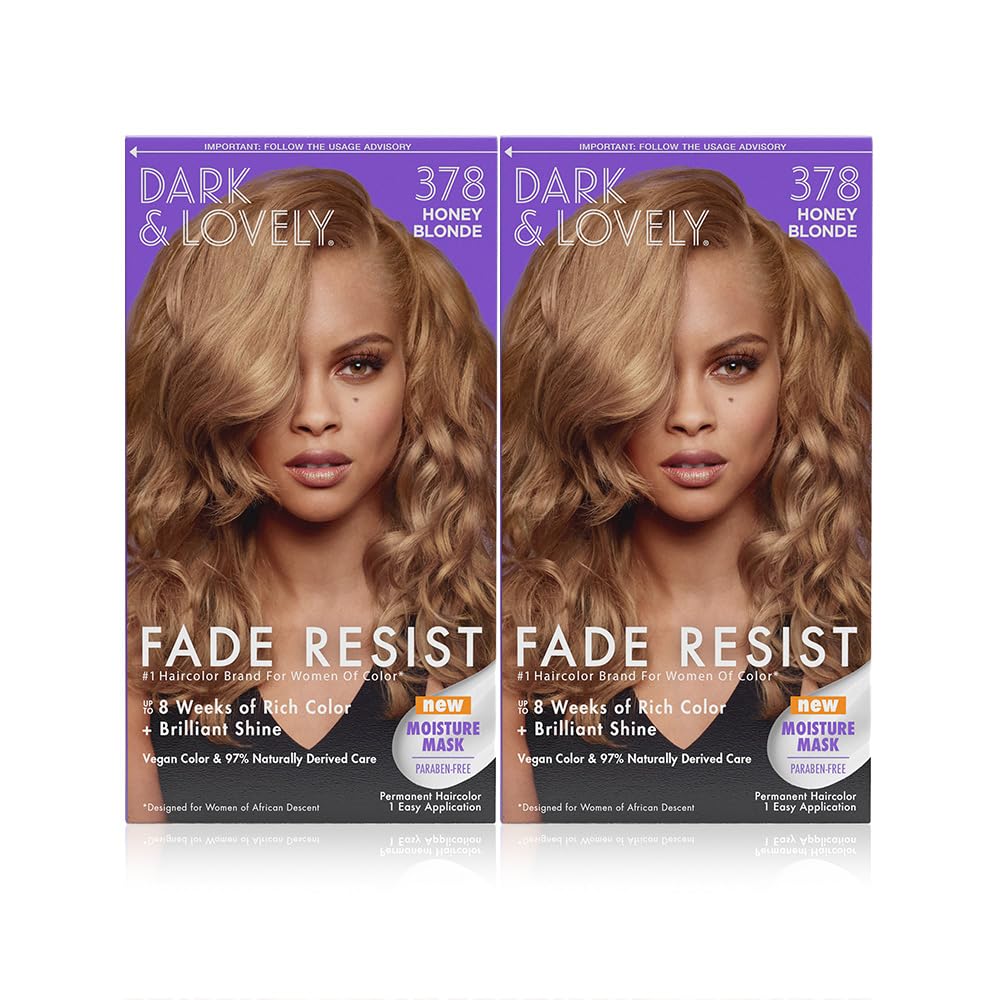 SoftSheen-Carson Dark and Lovely Fade Resist Rich Conditioning Hair Color, Permanent Hair Color, Up To 100 percent Gray Coverage, Brilliant Shine with Argan Oil and Vitamin E, Honey Blonde, 2 Count