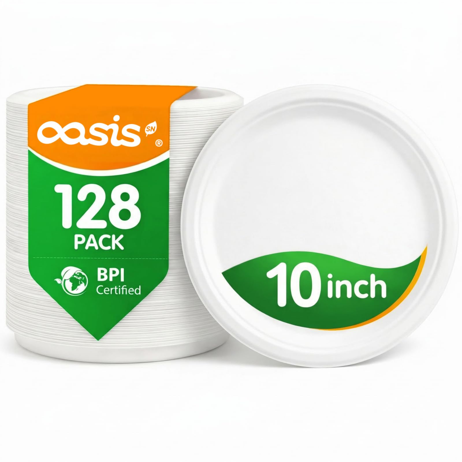 Lot de 128 assiettes en carton compostables de 25,4 cm, assiettes jetables en bagasse, parfaites pour les collations, les desserts, les fêtes, les mariages et plus encore (certifiées BPI)
