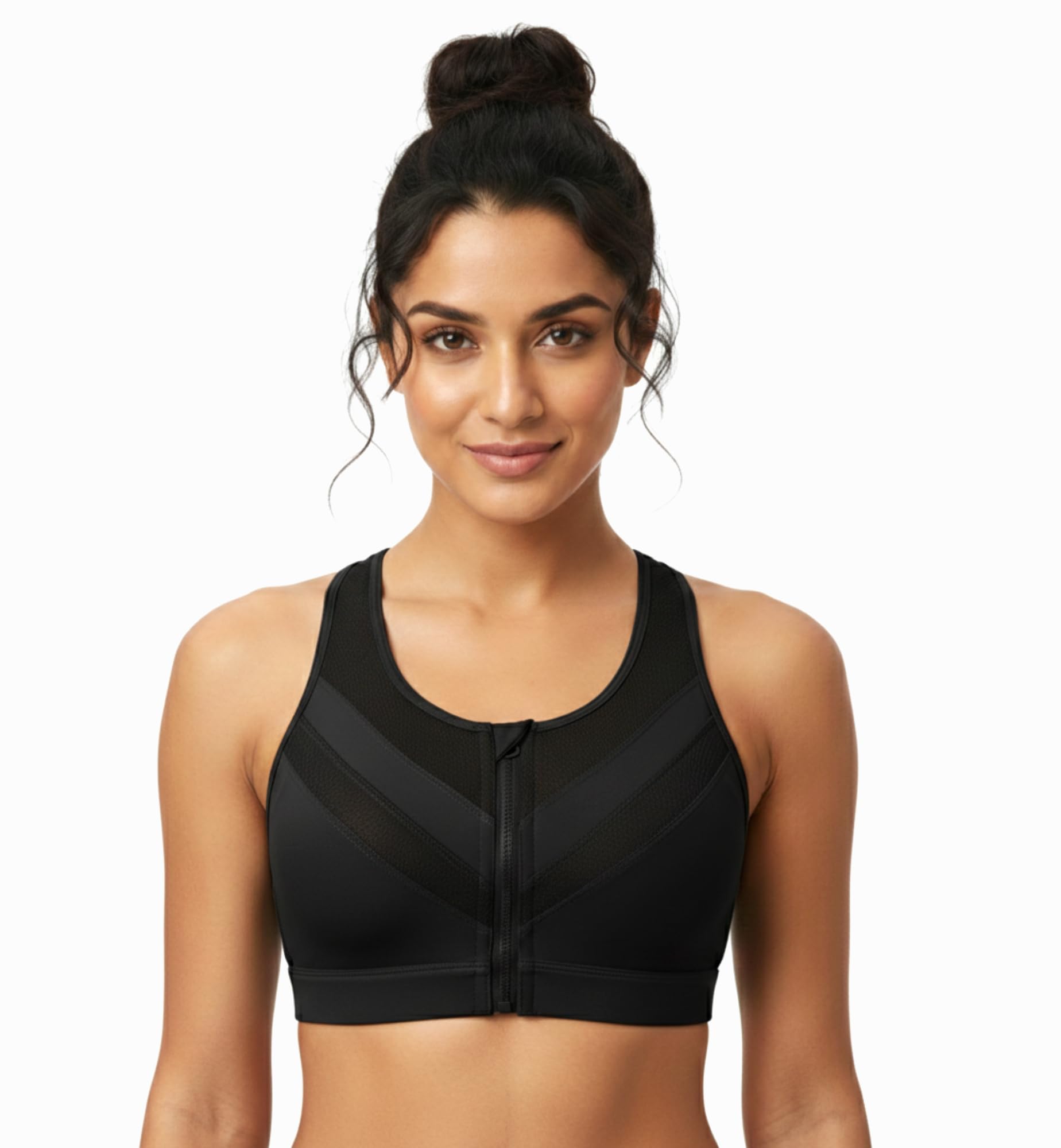 khwaish store Women Padded High Impact Breathable Mesh Panels Zip Front Open Non Wired Full Coverage Racerback Sports Bra for Yoga | Workout Supportive Comfortable Bra-picture-25