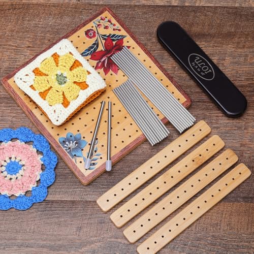 Image of 7.8 inchCrochet Blocking Board - Upgraded Style with 4 Tension Rods and 20 Pegs - Blocking Boards for Crochet Projects, Ideal for Granny Square Card Deck Users(Crimson)