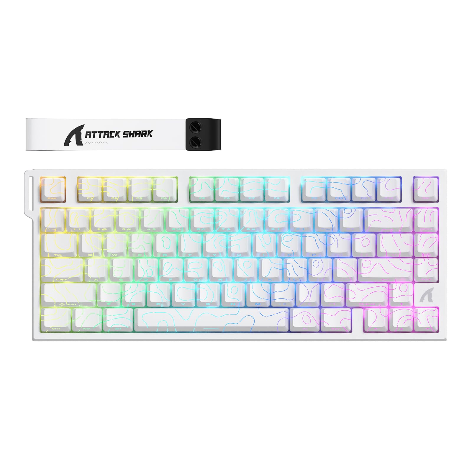ATTACK SHARK R82 HE 8000Hz Rapid Trigger Keyboard, 0.01mm RT Accuracy, 75% Wired RGB Gaming Keyboard with Magnetic Switch, Adjustable Actuation, Snap Tap, for PC/Mac, White Outlines White Outlines (Keycaps with Translucent Pattern)