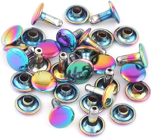 Remaches tubulares de doble tapa arcoíris Remache rápido redondo de botón de metal arcoíris de 0.354 in, remaches para bolsos, bolsos, zapatos,