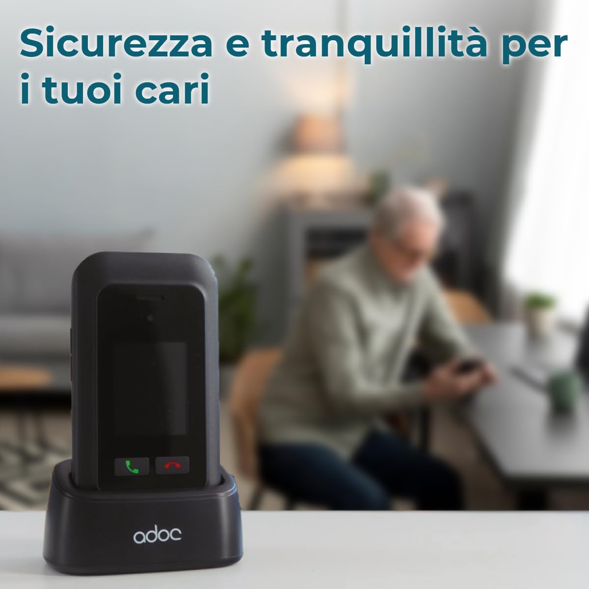 ADOC SP1 - Telefono cellulare per anziani, tasti e icone grandi, pulsante SOS, Android, 4G, Bluetooth, Wi-Fi, GPS, fotocamera, 1.400 mAh, microSD, torcia elettrica, jack 3.5", facile da usare, colore: