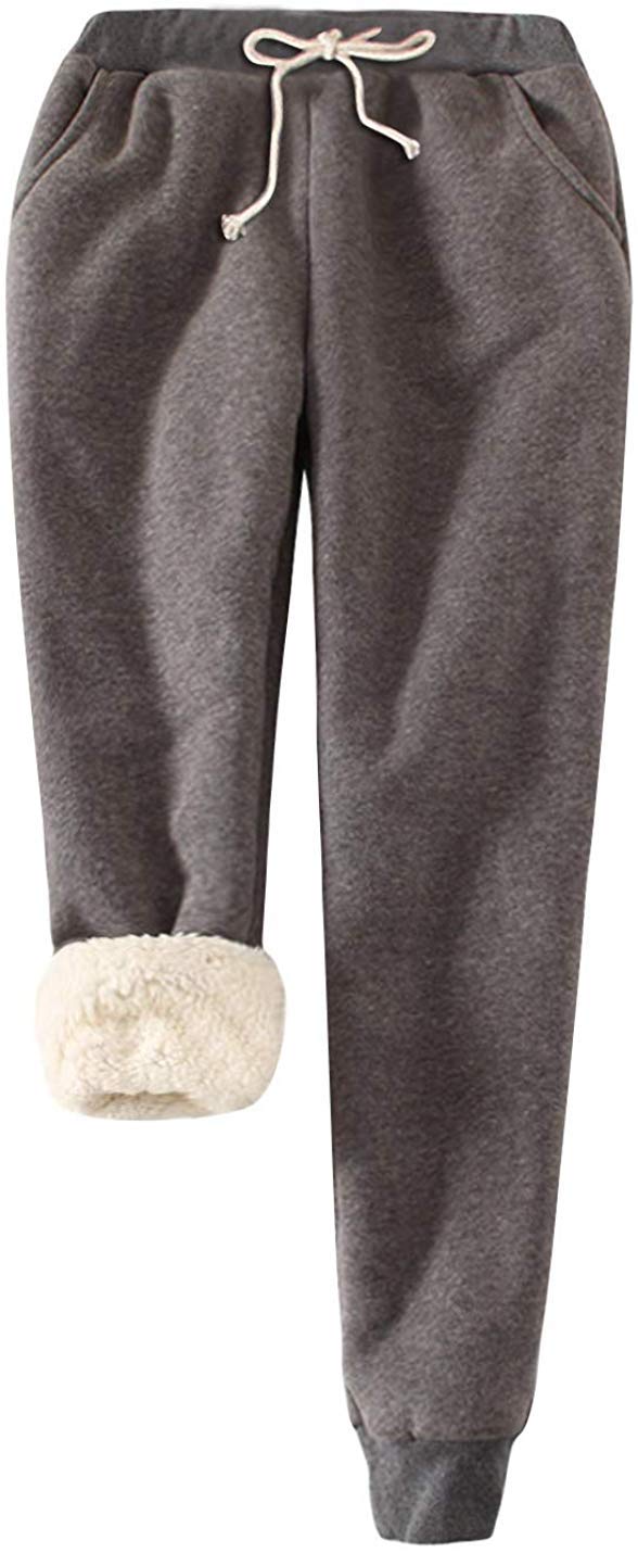 Lazutom Women's Grey Warm Sherpa Lined Athletic Sweatpants Winter Active Running Jogger Fleece Pants (Uk 8, )