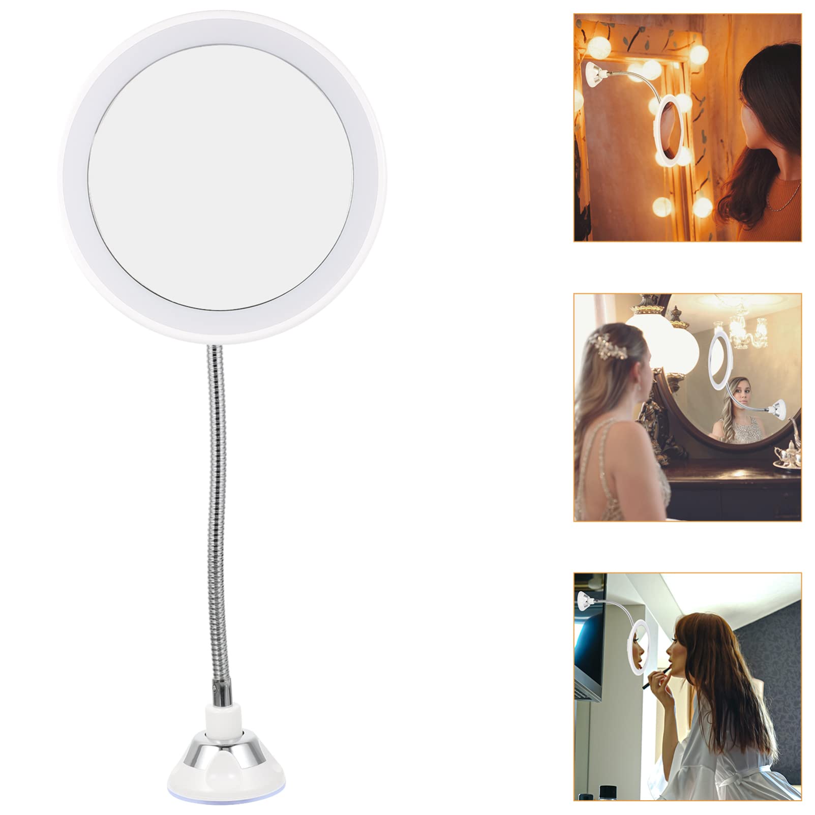 FOMIYES 360grado Espejo de Maquillaje Ventosa Rotación de Grados y Aumento de Espejo LED para Mujer para Baño Maquillaje y Viajes