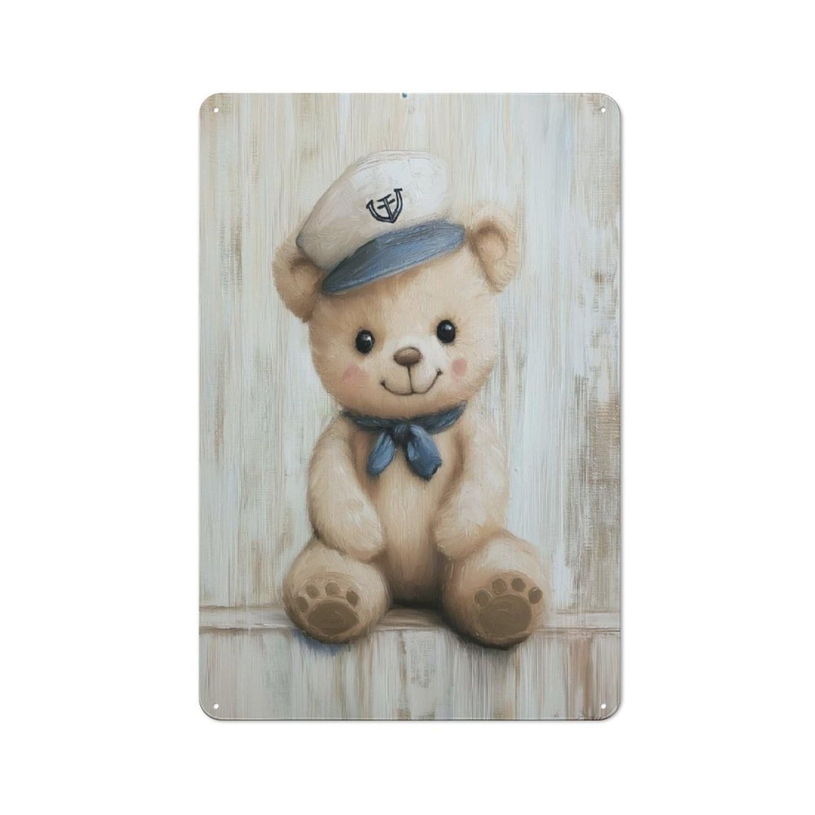 Junmoney Style-21 Tin Wall Plaque 30X20cm With Sailor Bear Nursery Nautical For Home Office Or Studio, For Garage, Workshop And Man Cave Decoration