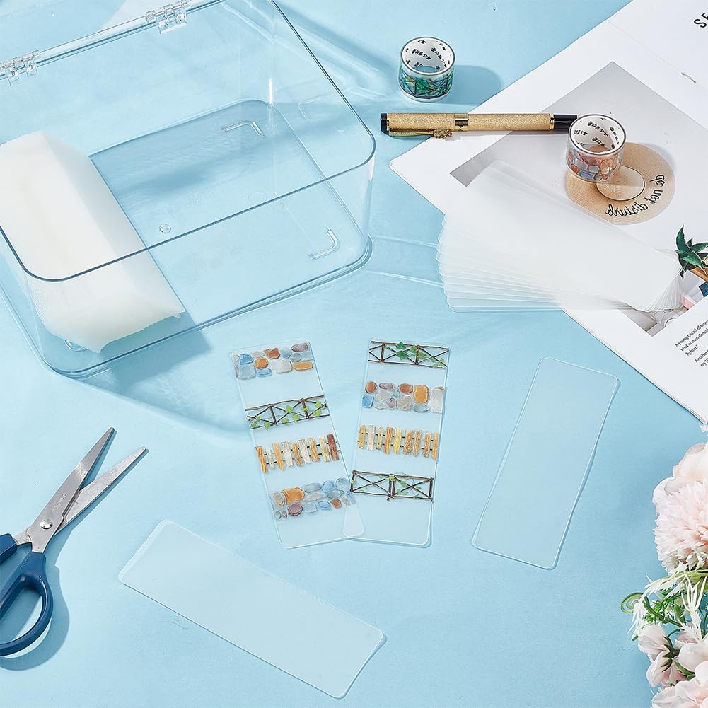ORIGACH 100 PCS Decorative Paper Tape Organizer Cards with Storage Box Transparent PVC Cards Portable Sample Board with Arc Corners for Journaling Scrapbooking, DIY Crafts, Travel Journal Display