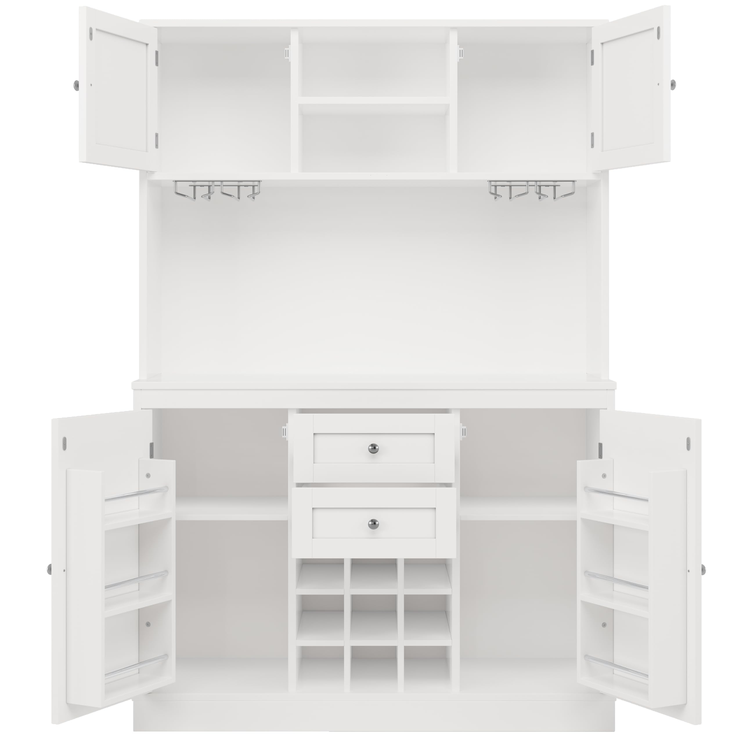 Armadio da cucina con ripiani regolabili e scaffale per vino, alto buffet da cucina con 4 ante e 2 cassetti, credenza per cucina e soggiorno, armadio a buffet (bianco)