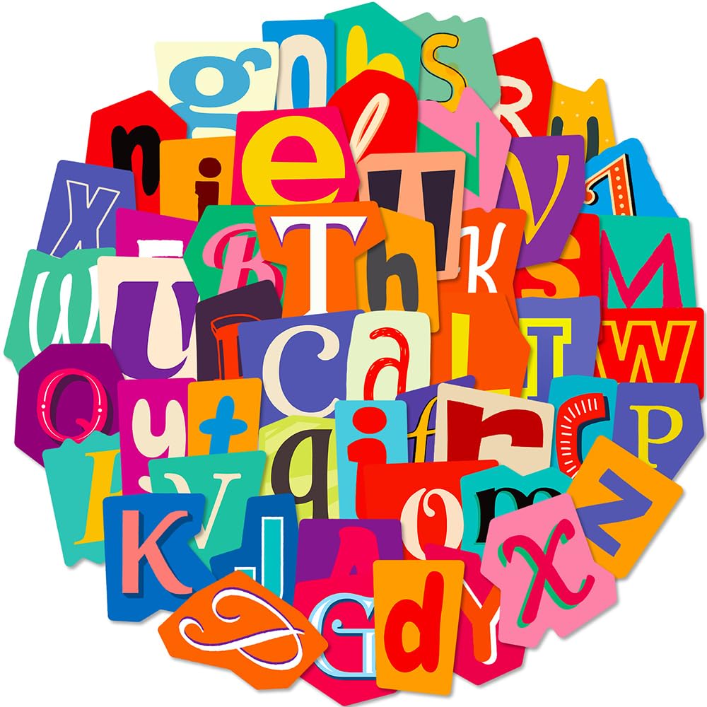 Buer Homie 50 Pcs Alphabet Vinyl Letters Decals Stickers Waterproof for Water Bottles, Cute Block Alphabet Decal Bulk for Scrapbooking, Magazine