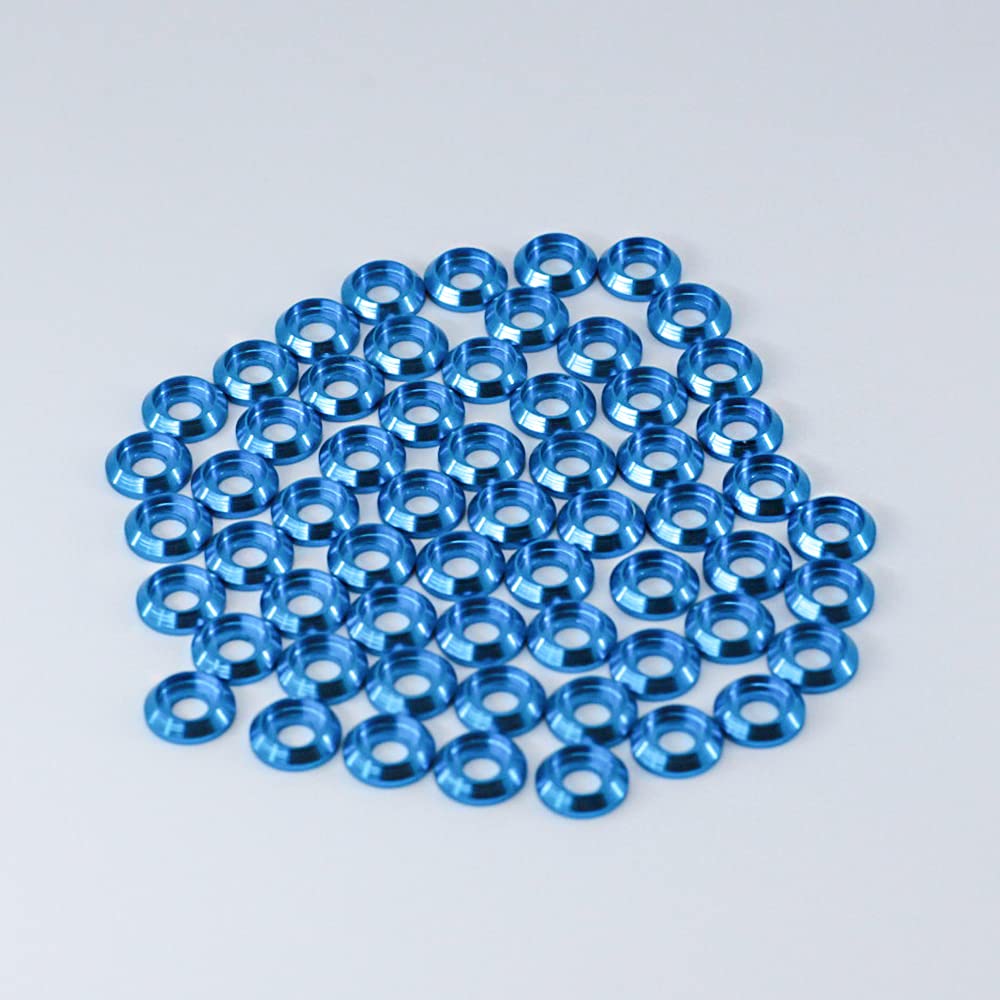 [60PCS] M3 Countersunk Washers, Anodized Aluminum Alloy, Head Washers Gaskets Cup Shim for Screw RC/FPV/PC/Drone/Toys/Mechanical Accessories Parts, Light Blue