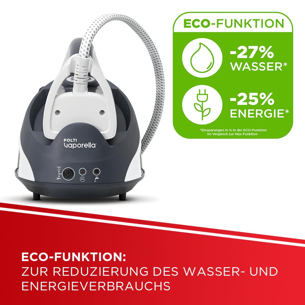 Polti Vaporella Simply VS10 12, Dampfbügeleisen mit herausnehmbarem 1,5-Liter-Wassertank, max. Pumpe 6,5 bar, Leistung 2200 W, ECO-Funktion, Grau und Weiß