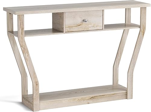 Miniatura 8 de KOTEK Mesa consola de 47 pulgadas con cajón de almacenamiento y estantes, mesa de sofá estrecha, mesa de vestíbulo decorativa, mesa de entrada para