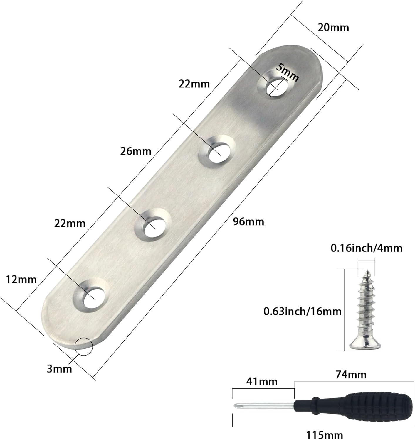 Flat Metal Brackets 10pcs, 20×97mm Mounting Plate, Flat Straight Metal Plate with Holes, Mending Plates for Wood, for Various Furniture