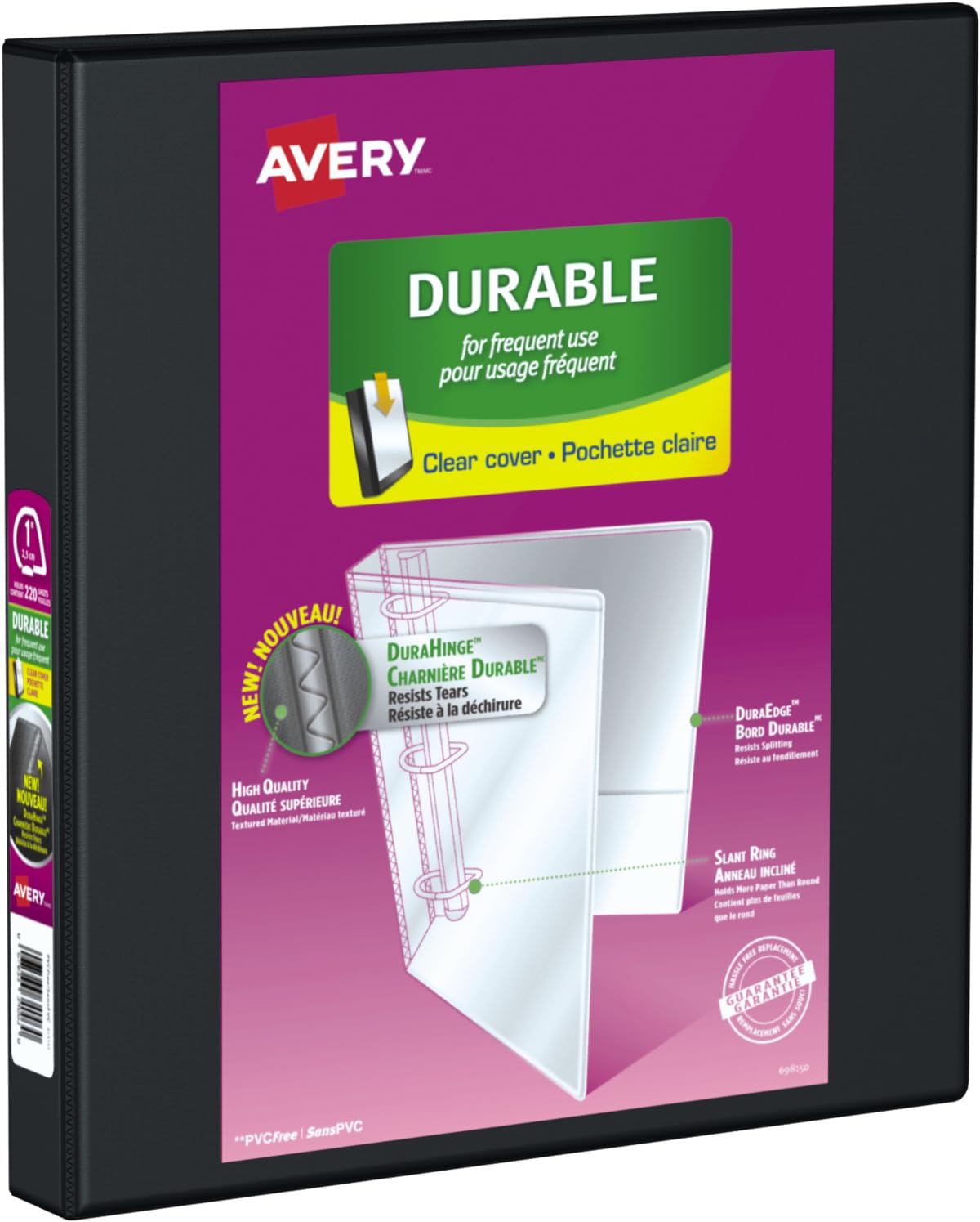 Avery Durable View Binder, 1" Slant Rings, 220 Sheet Capacity, 3 Ring Binder, 2 Pockets, PVC Free, Black (34003) image 3