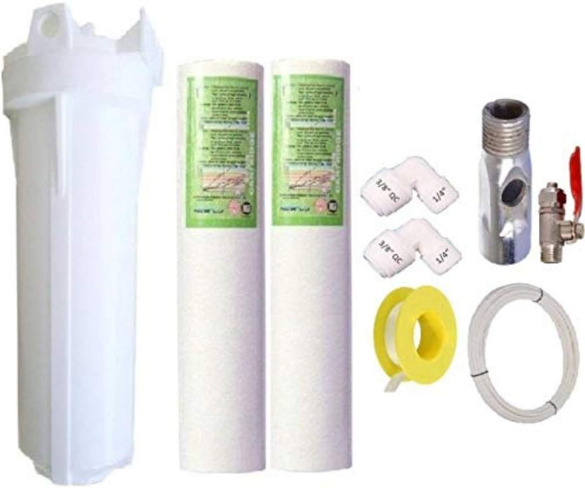 Capital RO Service Kit Plastic Prefilter Housing Set / 2 Spun Filter/SS Inlet Ball Valve / 3 Meter Pipe/Tefflon Tape / 1/4" Connector for RO Purifier