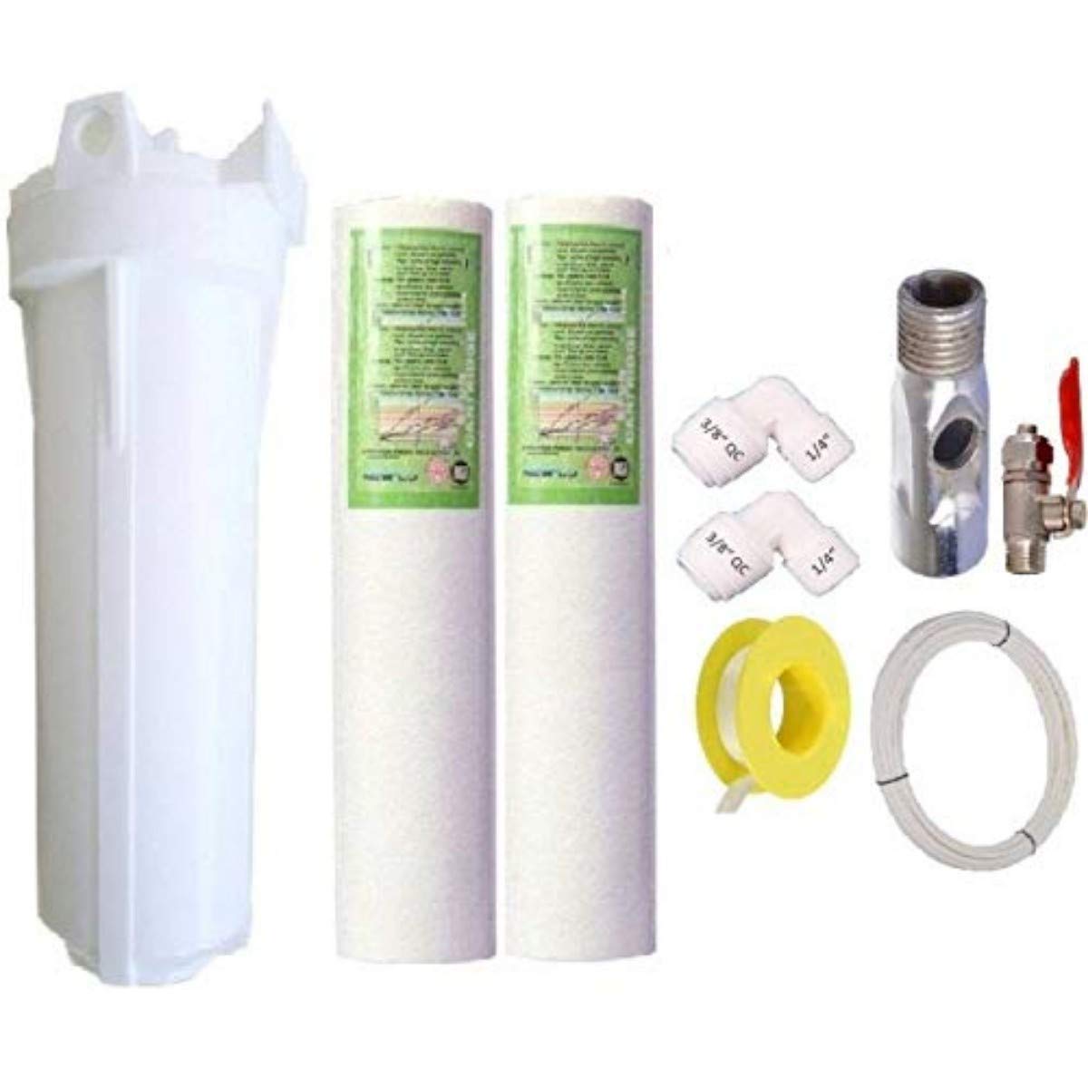 Capital RO Service Kit Plastic Prefilter Housing Set / 2 Spun Filter/SS Inlet Ball Valve / 3 Meter Pipe/Tefflon Tape / 1/4" Connector for RO Purifier
