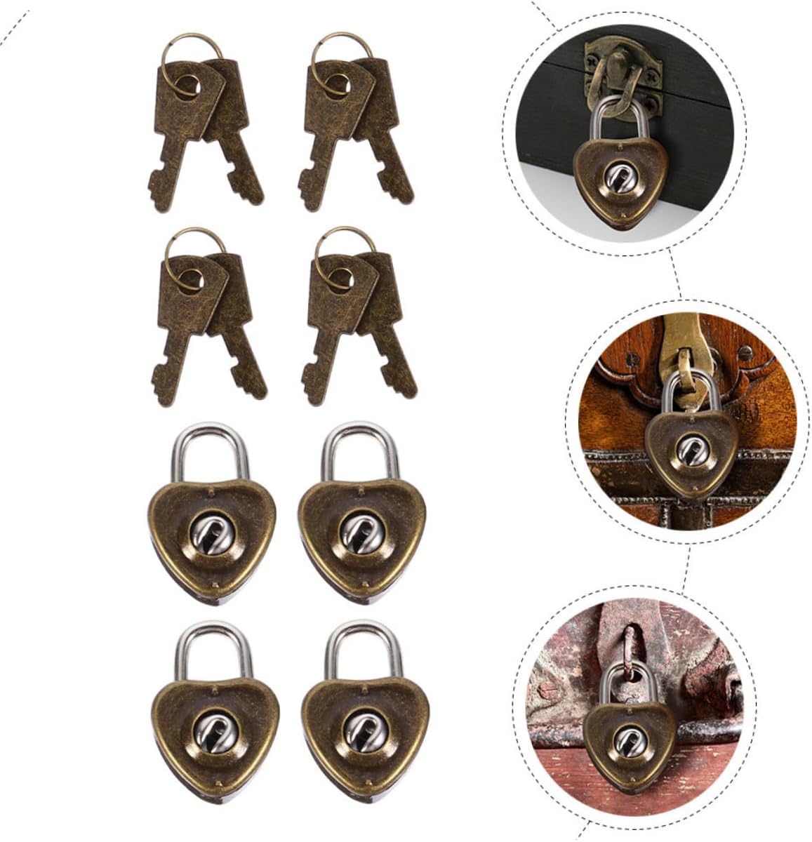 NUOBESTY 300pcs Retro Heart Shaped Padlocks with Keys, Archaize Style Mini Heart Hanging Locks for Jewelry Boxes and Luggage, Antique Couple Love Keyed Padlocks