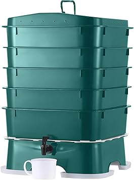 The Original Vermihut ® Plus 5 Tray Worm Composter -Dark Green,Sustainable Design for Both Indoor & Outdoor, Worm Compost Bin for Vermicomposting Starter, Recycling Food Wastes