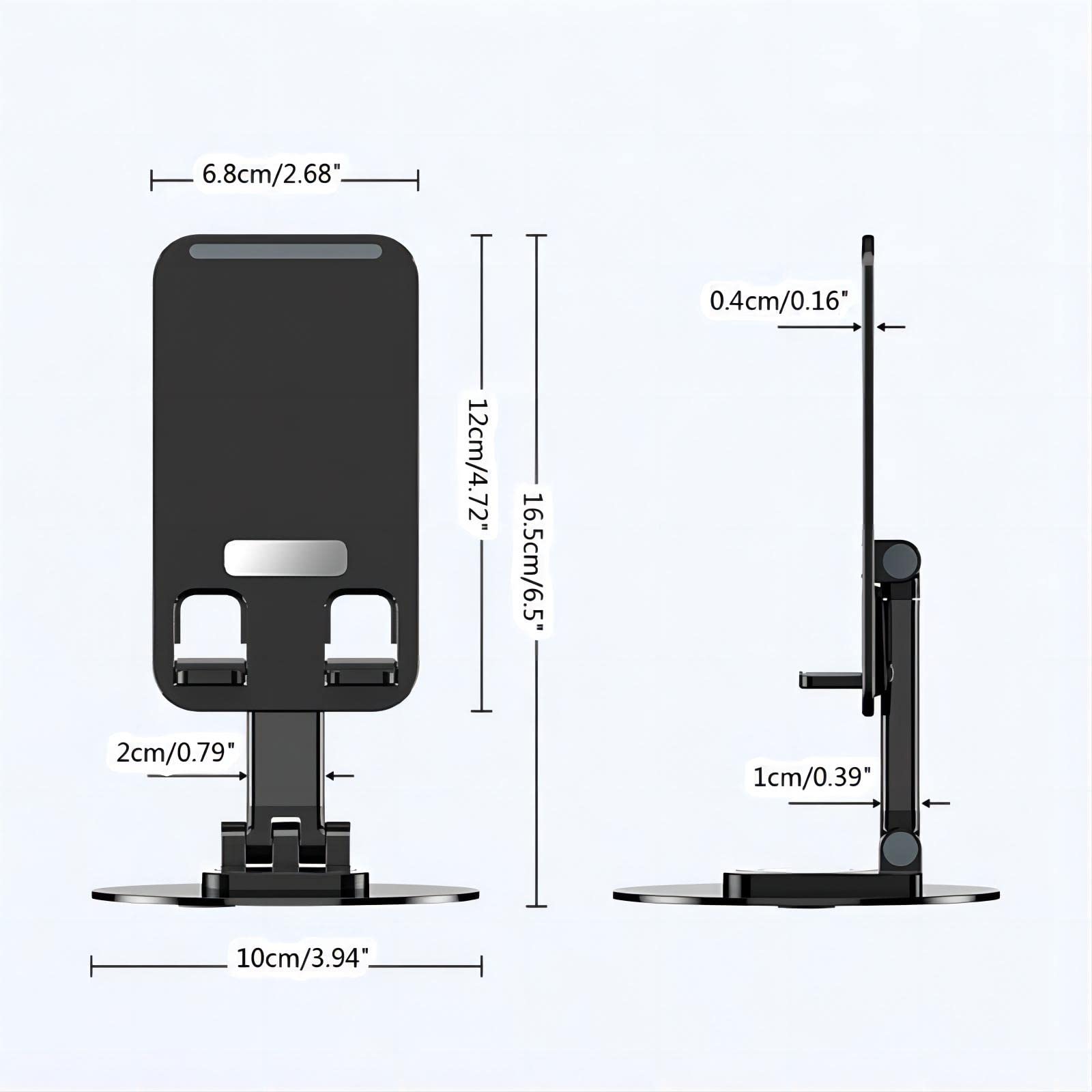 COOLBABY Adjustable Phone Stand with 360°Rotating Base, Foldable Phone Tablet Holder Stand for Mobile Phones, Tablets (Black)