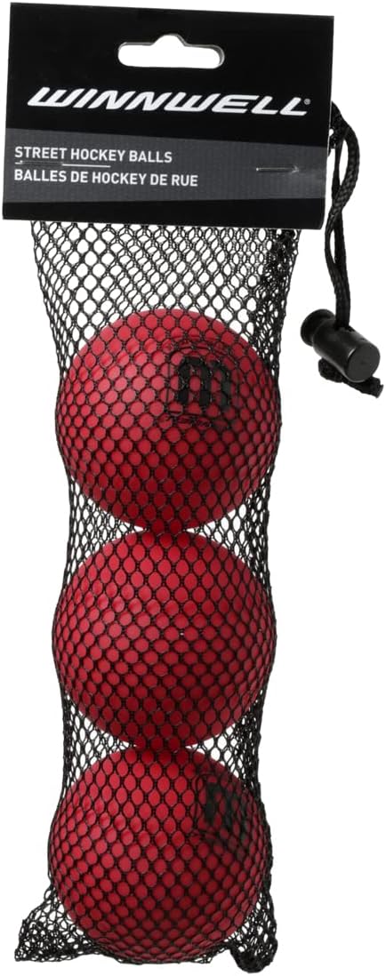 Winnwell Street Hockey Balls Red Hard Density Ball for Indoor & Outdoor - Made for for Field, Road & Street Hockey Games – with Storage Bag - 65mm & 50 Gram Weight : Sports & Outdoors