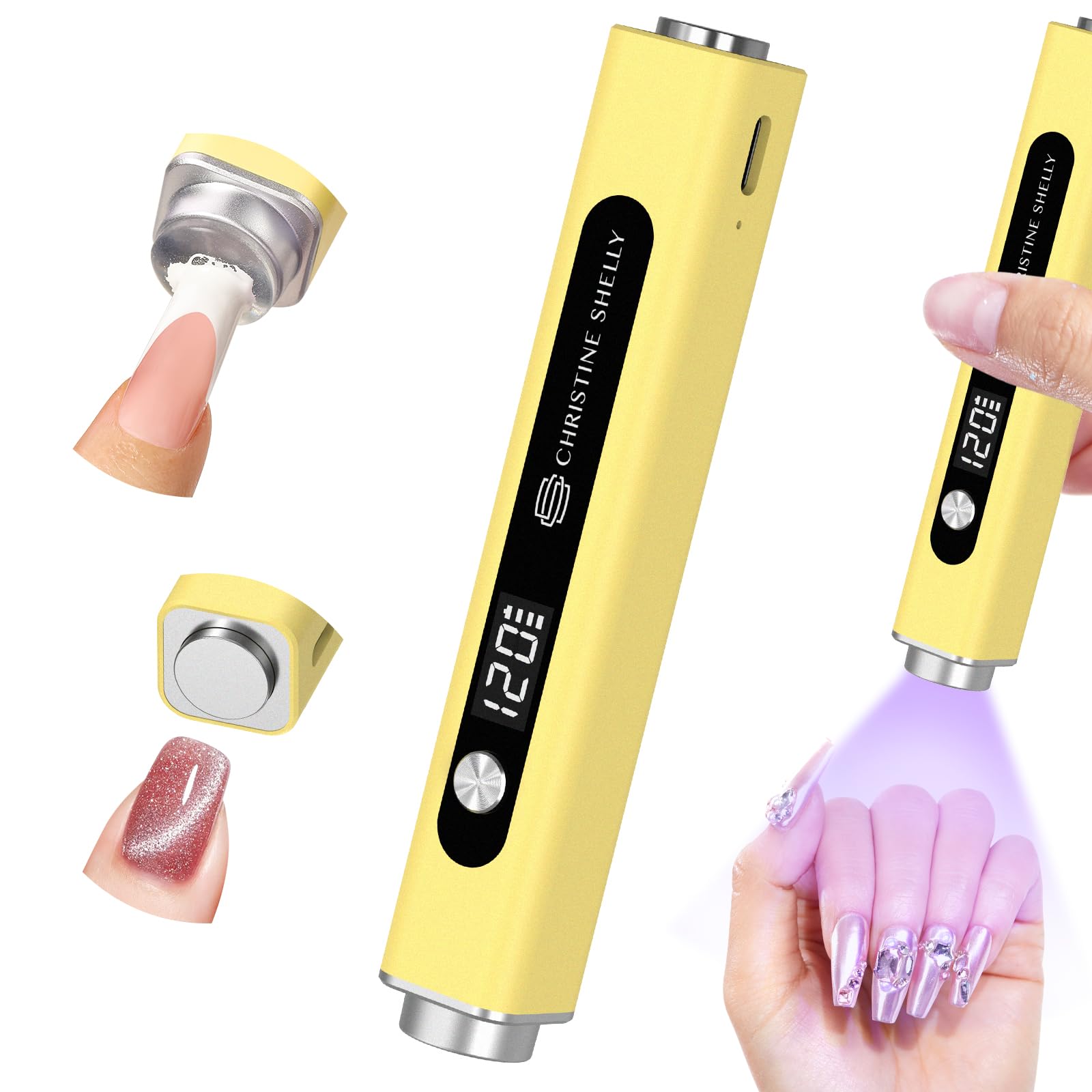 UV Light for Gel Nails, CHRISTINE SHELLY 3 in 1 LED Nail Lamp Cat Eye Magnet Flash Cure Lamp Nail Stamp LCD Display Portable Nail Dryer Rechargeable with 3 Timers Design Art Tools Home DIY