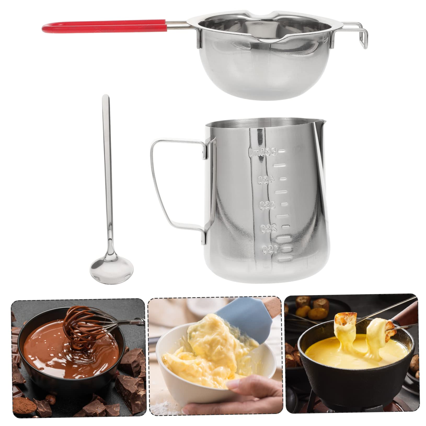 TOPBATHY 2 Set crogiolo di cioccolato cocoa butter fornellone Cucchiaio scanalato fabbricazione utensili da cucina ciotola di fusione anti-caldo Acciaio inossidabile