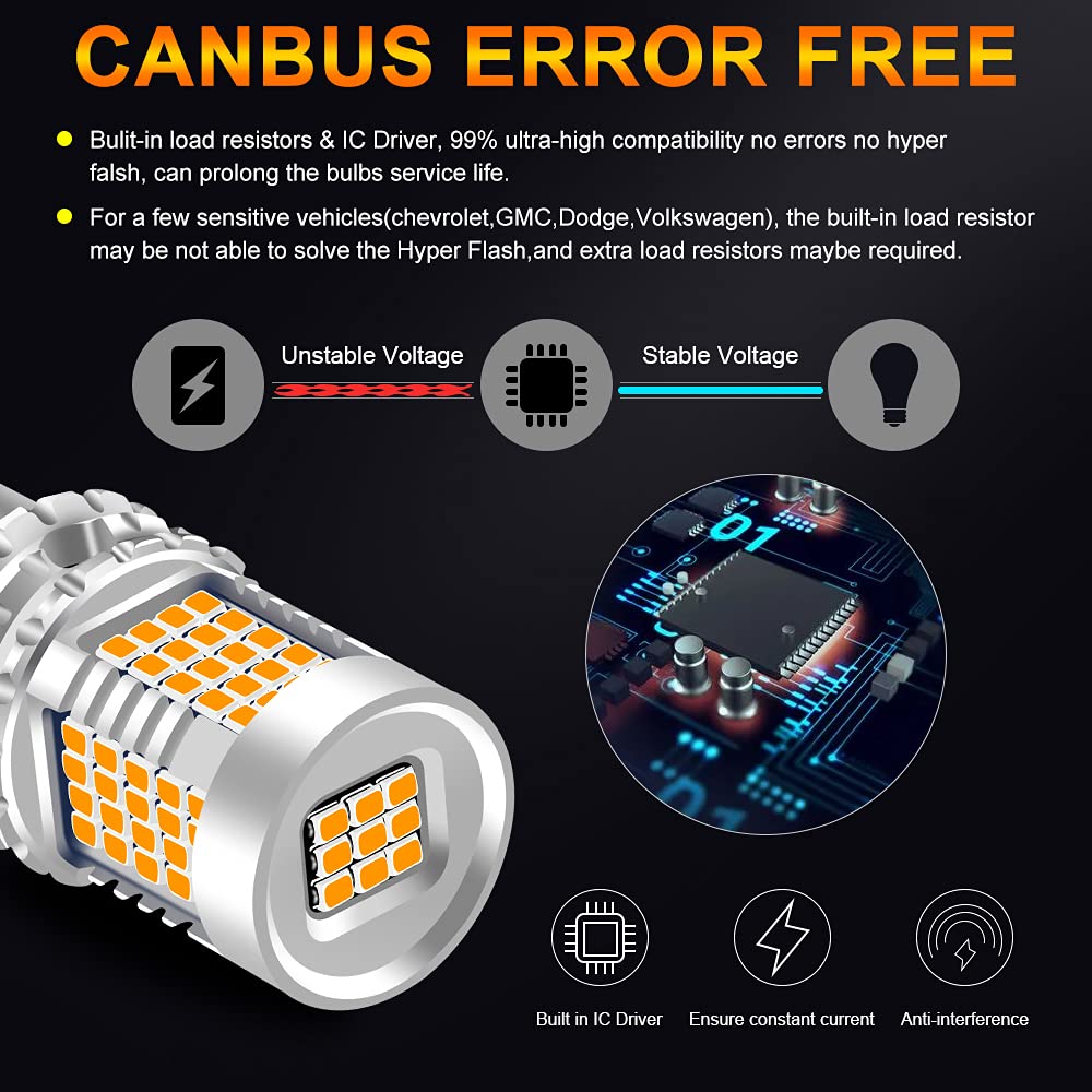 UPXSXT 2Pcs 1156 BAU15S py21w led canbus Lampadina indicatore di direzione, 12-24V 3400LM 2016 89SMD Lampadina per auto senza errori e senza sfarfallio super luminoso per segnali di svolta (Ambra)