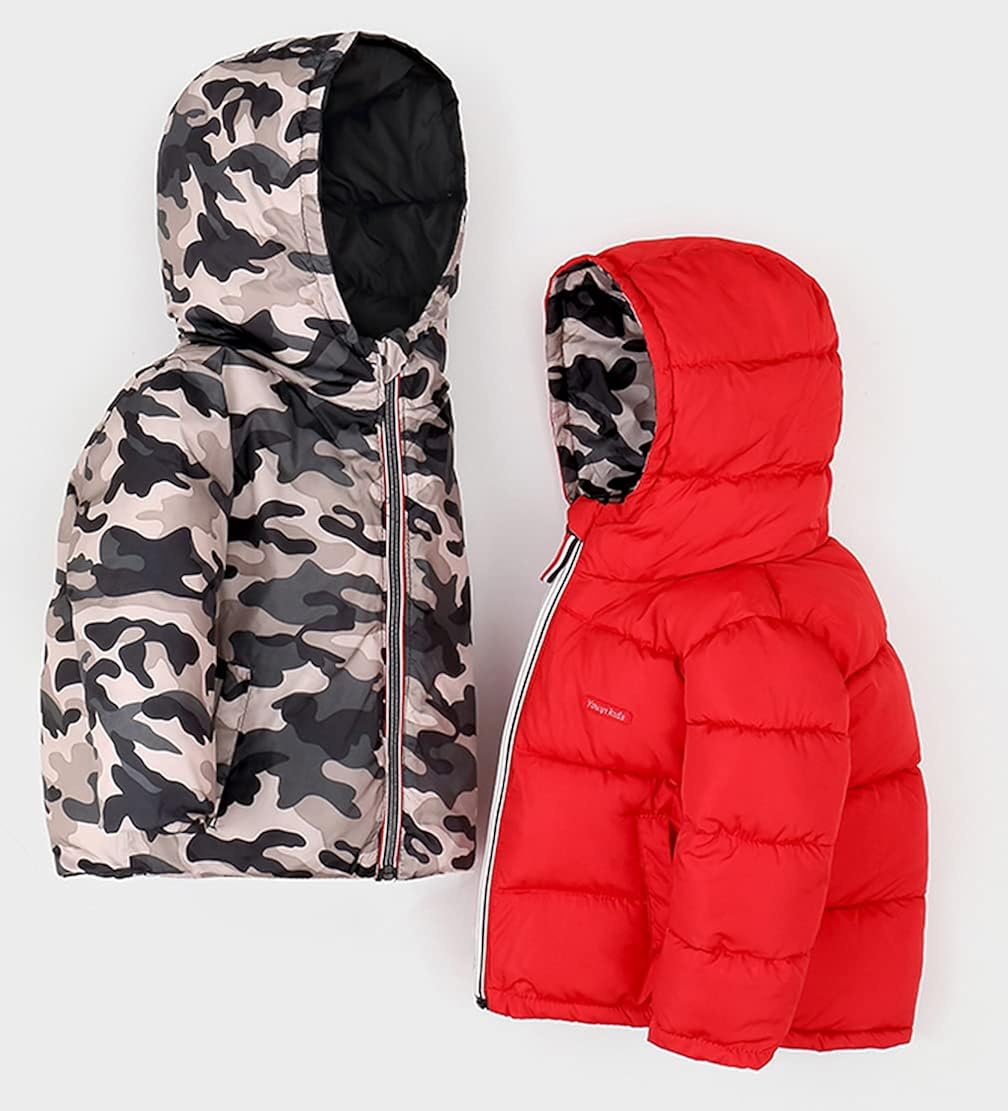 Toddler Boys Down Coat Hooded Puffer Jacket 2-10 Years Double-sided Wear Thickened Warm Snowsuit Coat For Kids: Clothing, Shoes & Jewelry