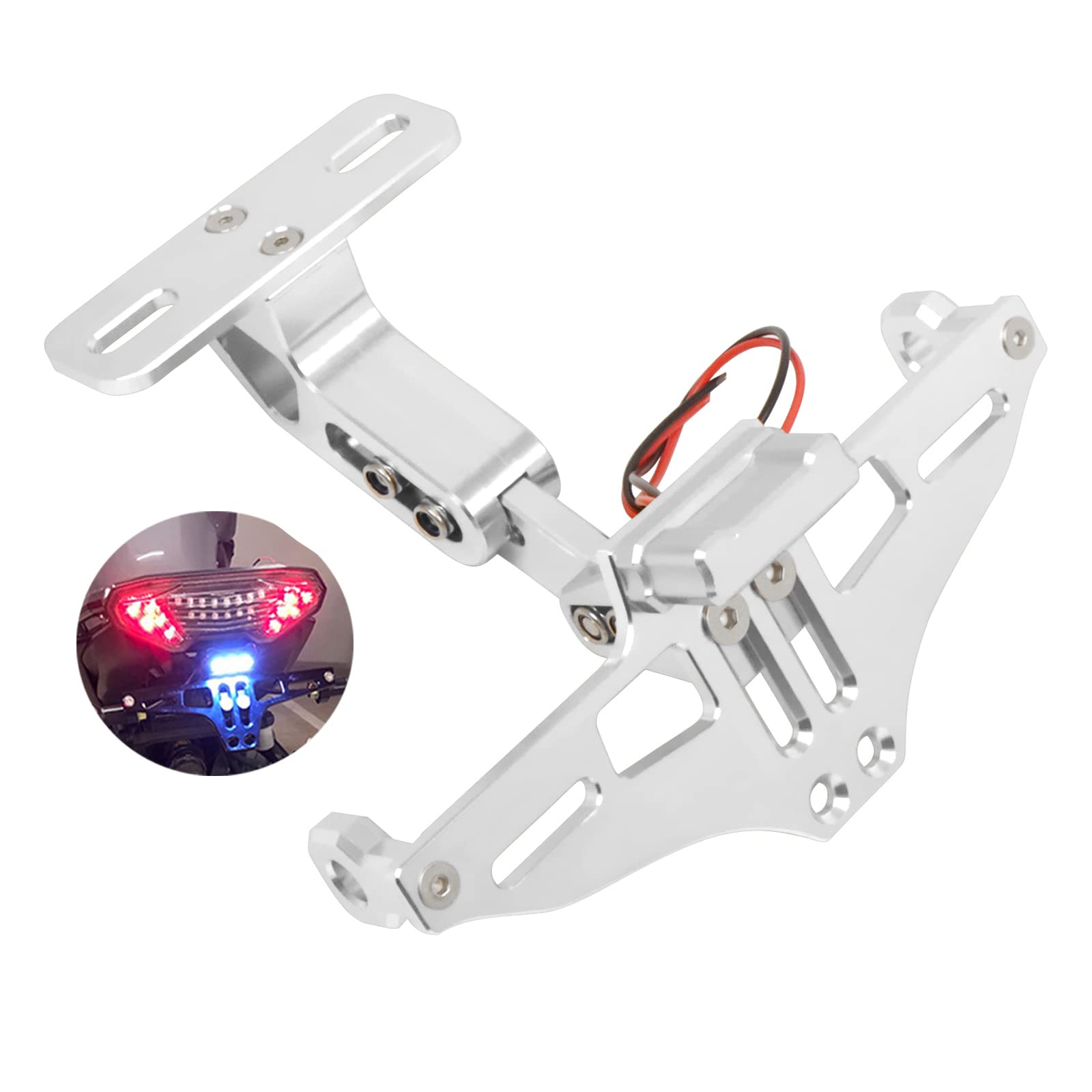 Worldmotop Motorcycle License Plate Bracket Fender Eliminator Kit Universal Replacement for Yamaha Kawasaki Honda Ducati Suzuki BMW Adjustable Light Tail Tidy Holder Mount(sliver)