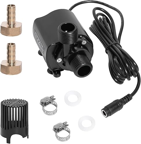 Miniatura 7 de Bomba de agua sumergible de 12 V, flujo ajustable de 210 GPH para acuariofuentehidroponía, bomba de CC silenciosa con boquillas de latón, elevación