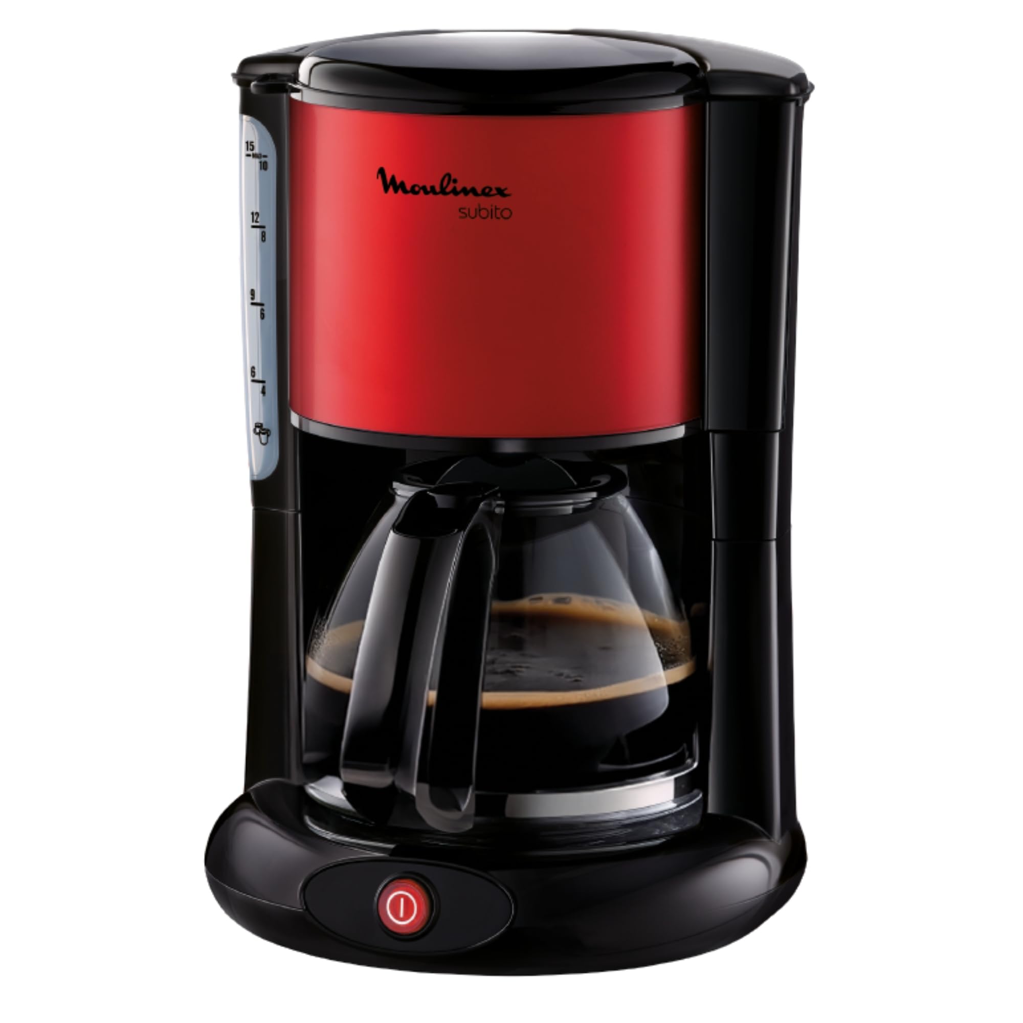 Moulinex Subito, Cafetière filtre, 10 à 15 tasses, 1.25 L, Filtre, Arrêt automatique après 30 min, Système anti-​goutte, Porte-​filtre pivotant, Rouge, FG360D11