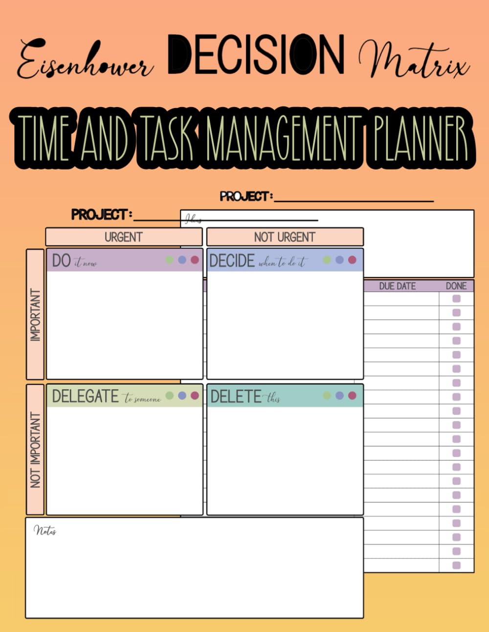 EISENHOWER DECISION MATRIX: Time and Task Management Planner: Urgent,Important Notebook.
