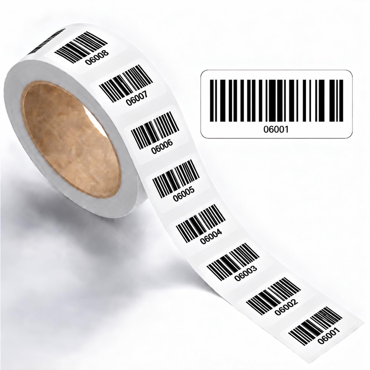 Etiquetas de código de barras numeradas consecutivas, 40 x 18 mm, 1000 unidades en rollo, pegatinas con número – Etiquetas de inventario – Códigos de barras DGUV-V3 06001-07000