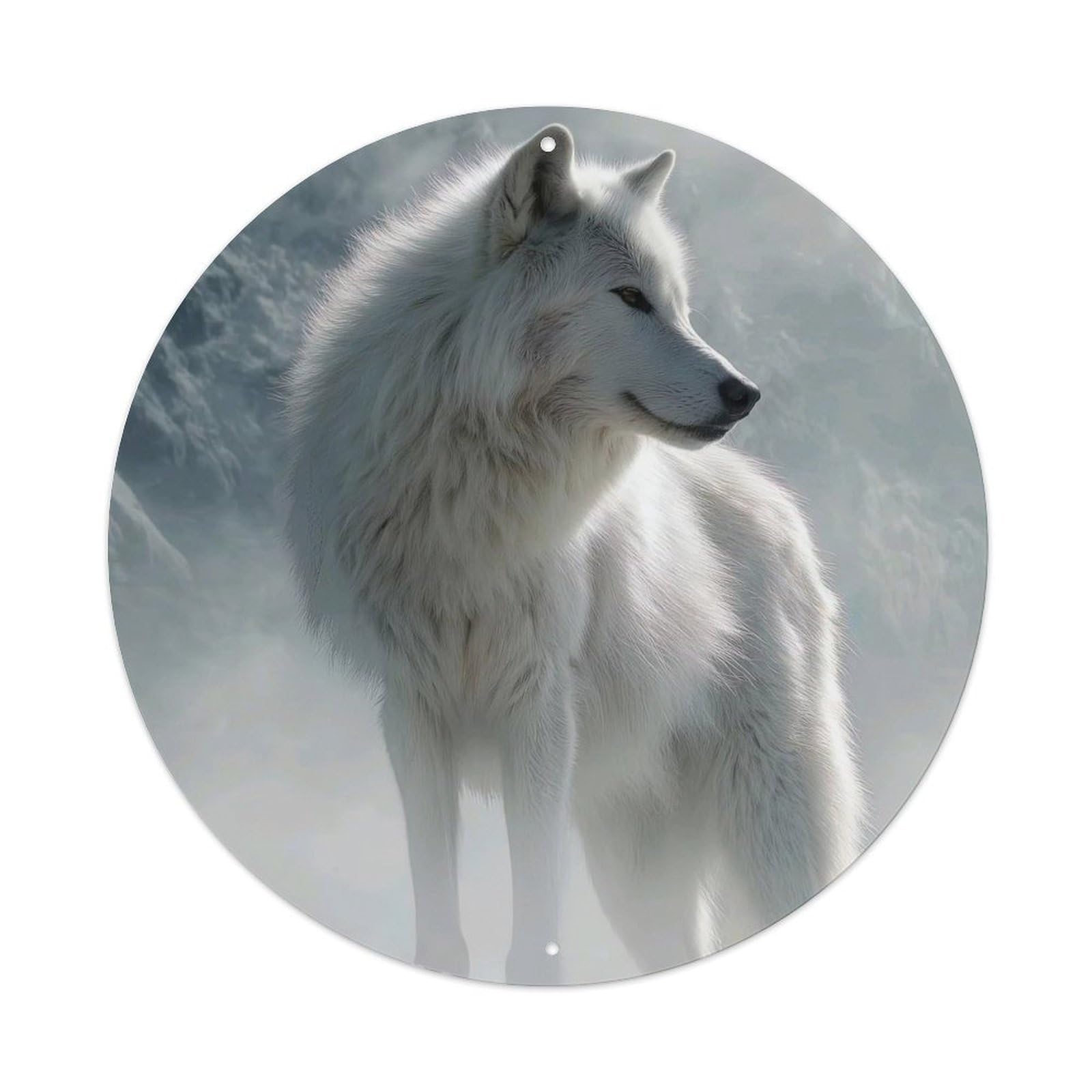 Cwbufd Vintage Style White Wolf Arctic Animal Aurora Snow Forest Landscape Nature Vintage Metal Tin Sign Plaque Wall Decor For Cafe, Club Bar, Office, Garden Metal Poster 8X8inch