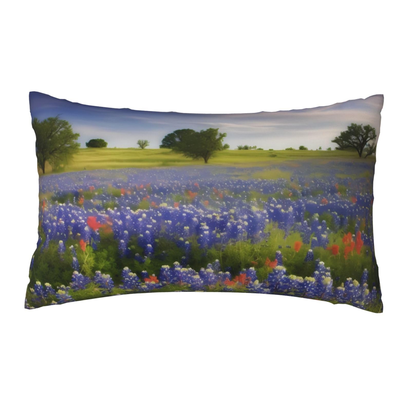 FodPand Luxury Velvet Pillow Cases 12 x 20 inch Super Soft Decorative Throw Pillow Covers - Texas Bluebonnets Scenery Pillowcases Modern Lumbar Cushion Cases for Couch Sofa Bed Pillow Shams